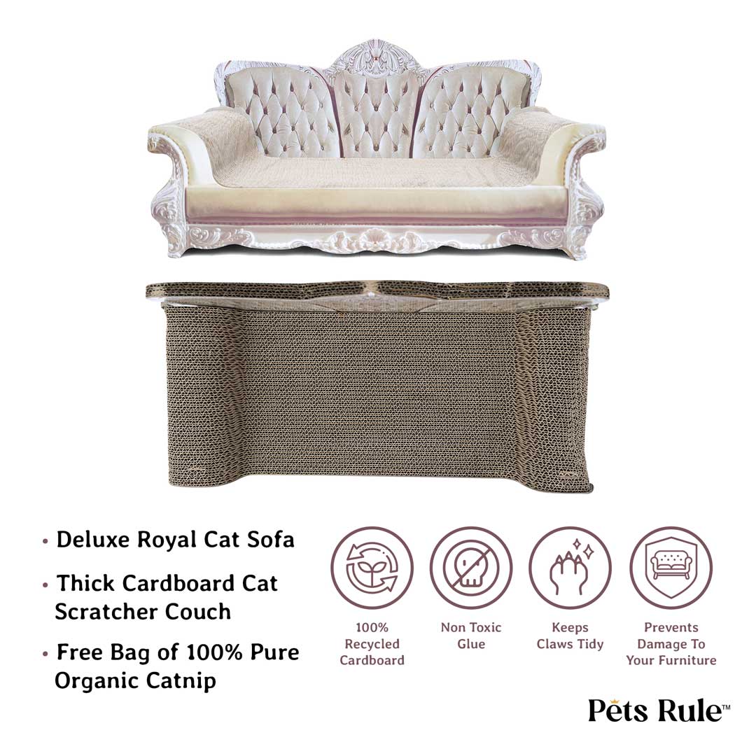 Royal Cat Couch - Cardboard Cat Scratcher Couch & Fancy Cat Bed