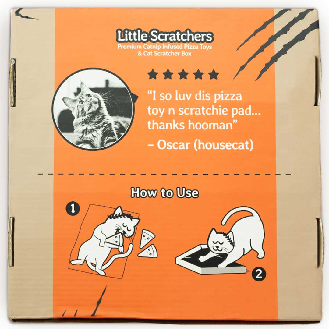 Little Scratchers Pizza Cat Toys - 6 Pizza Catnip Toys & Cardboard Cat Scratch Pad